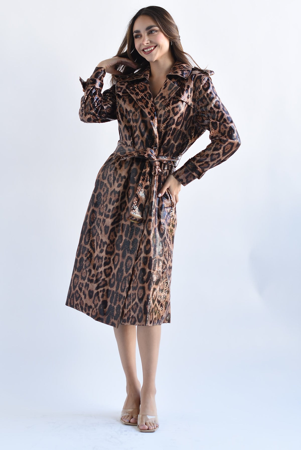Gabardina textura animal leopardo Camel