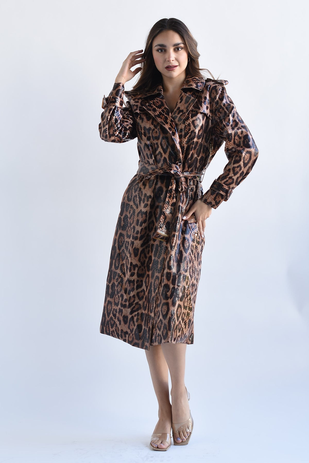 Gabardina textura animal leopardo Camel