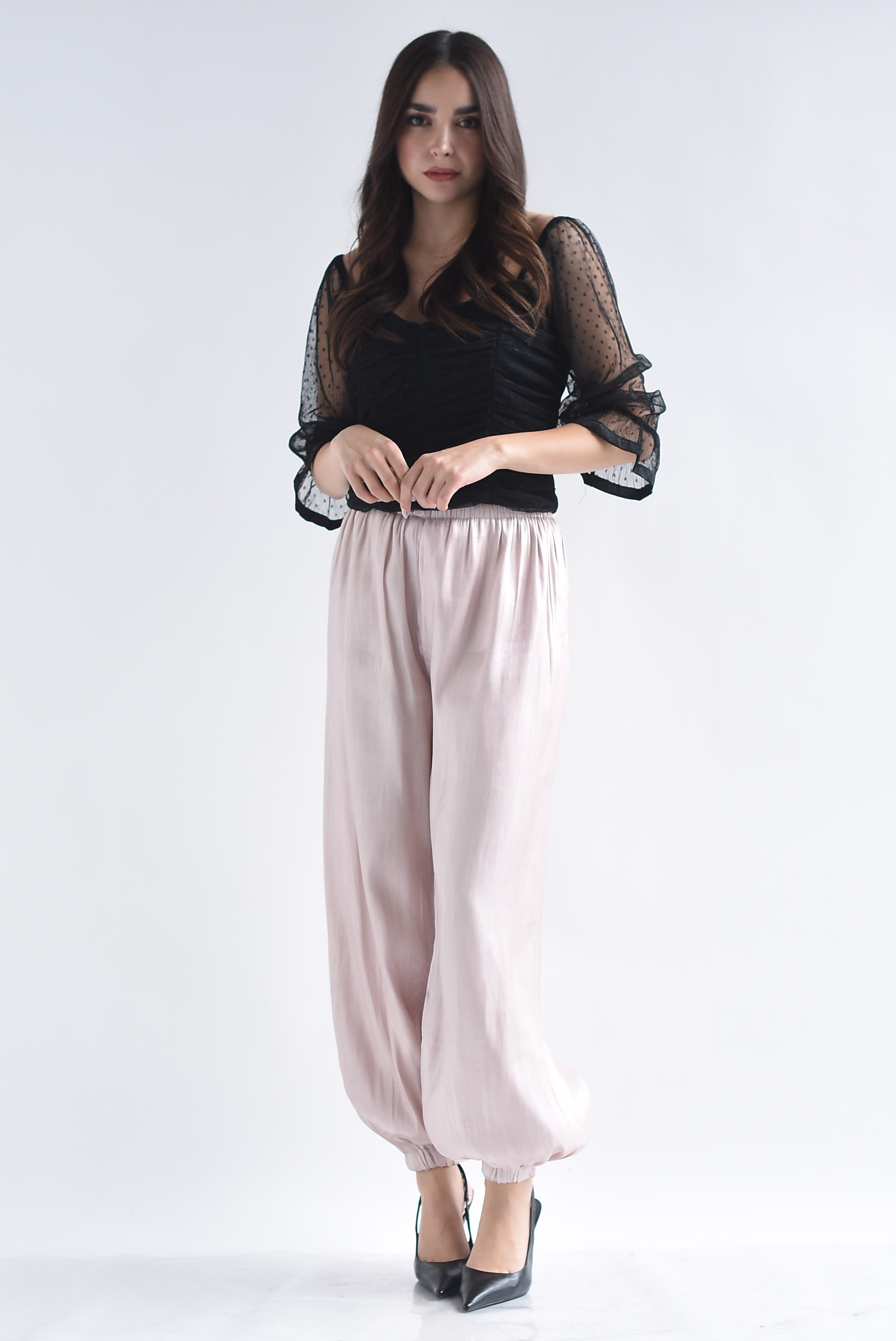 Pantalón globo satín metálico