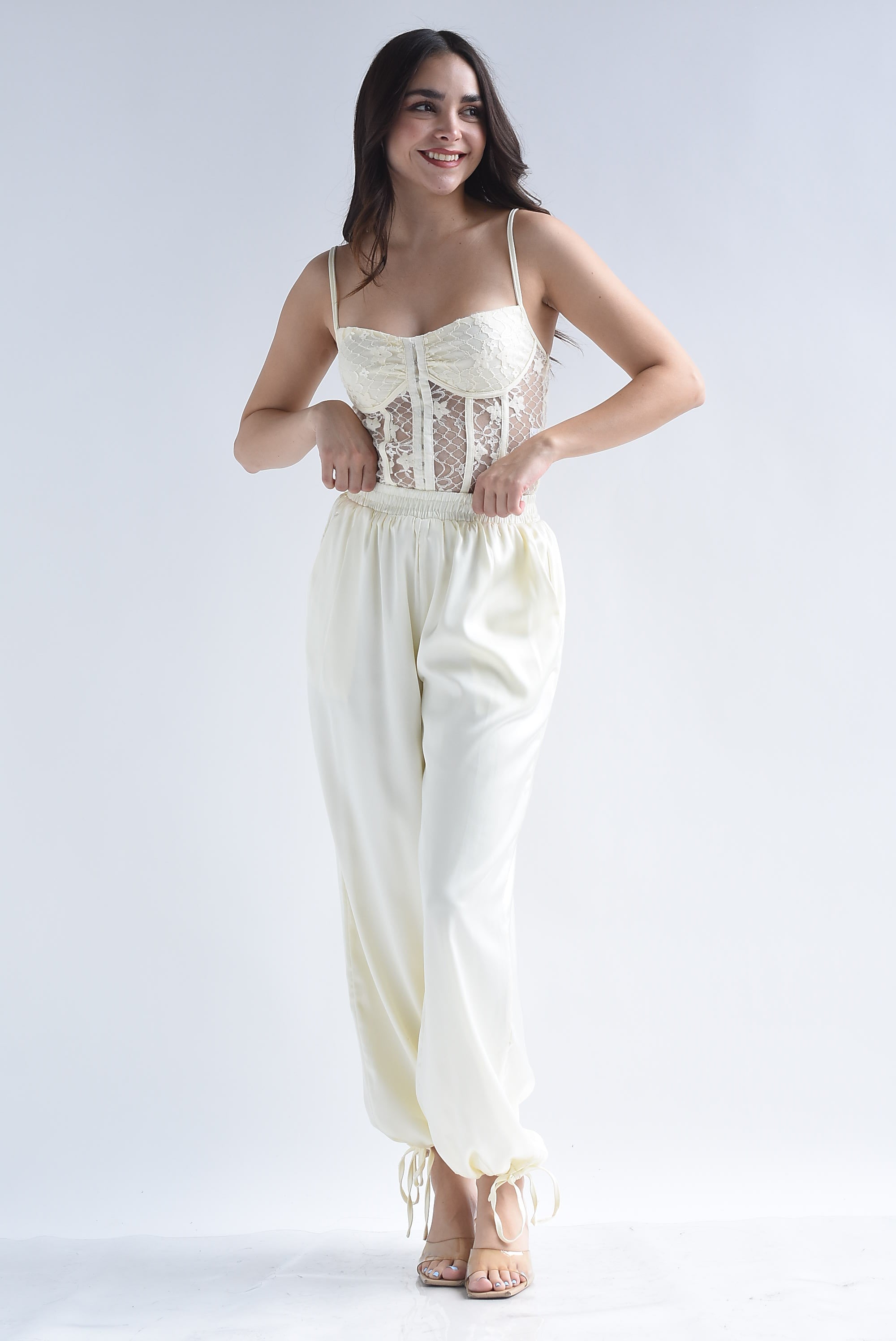 Pantalón globo satín tobillos jareta