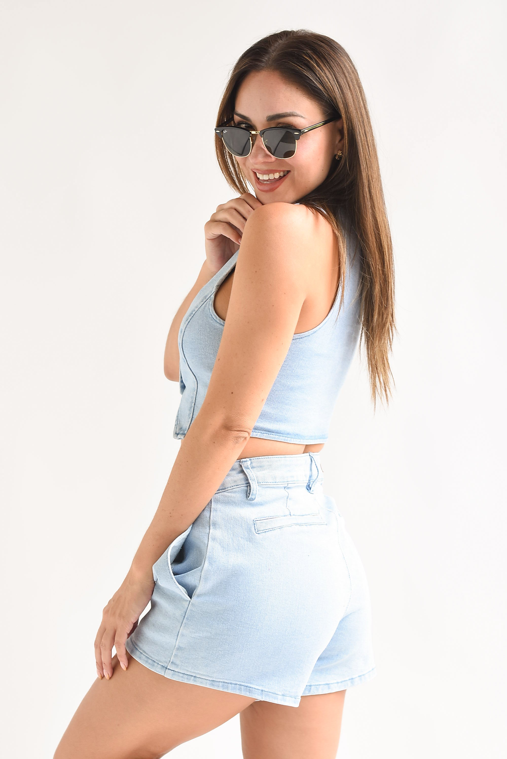 Set Short y Chaleco Denim Light