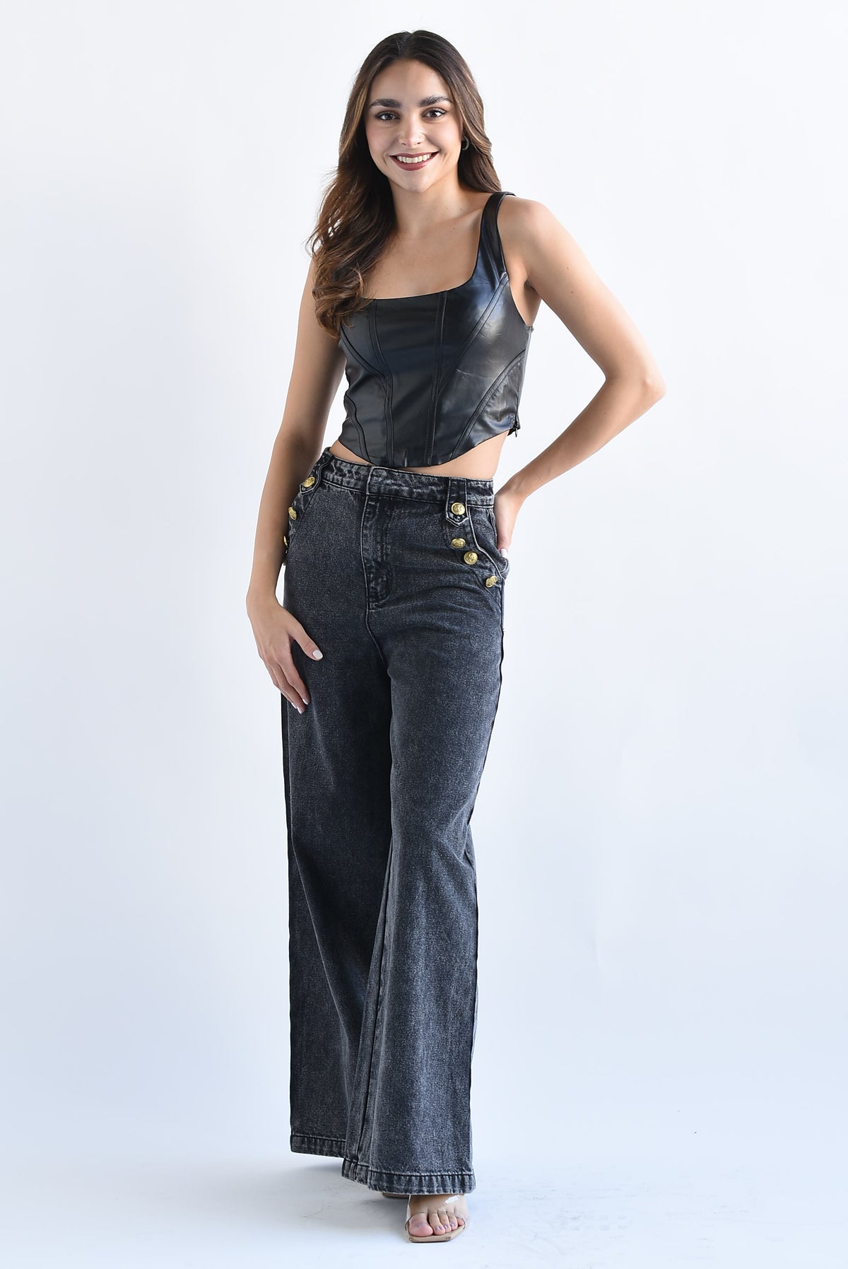 Top corsetero costuras vinipiel Negro
