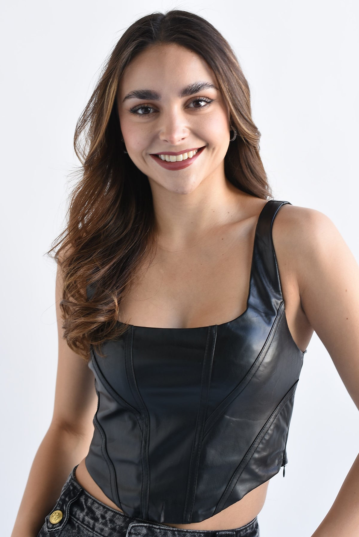 Top corsetero costuras vinipiel Negro