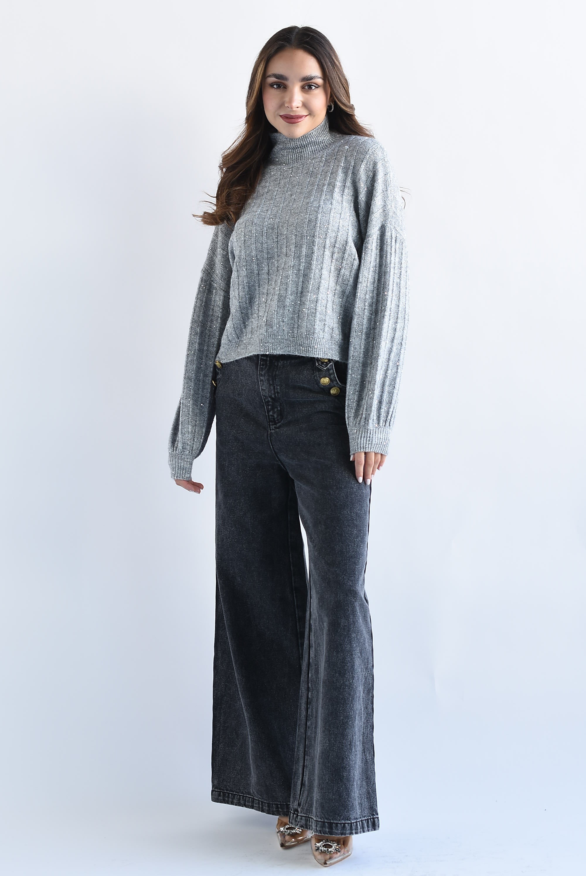 Sweater cuello hilo metalizado brilos Gris