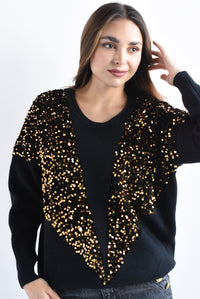 Fashion Styled Sweater lentejuelas doradas Negro