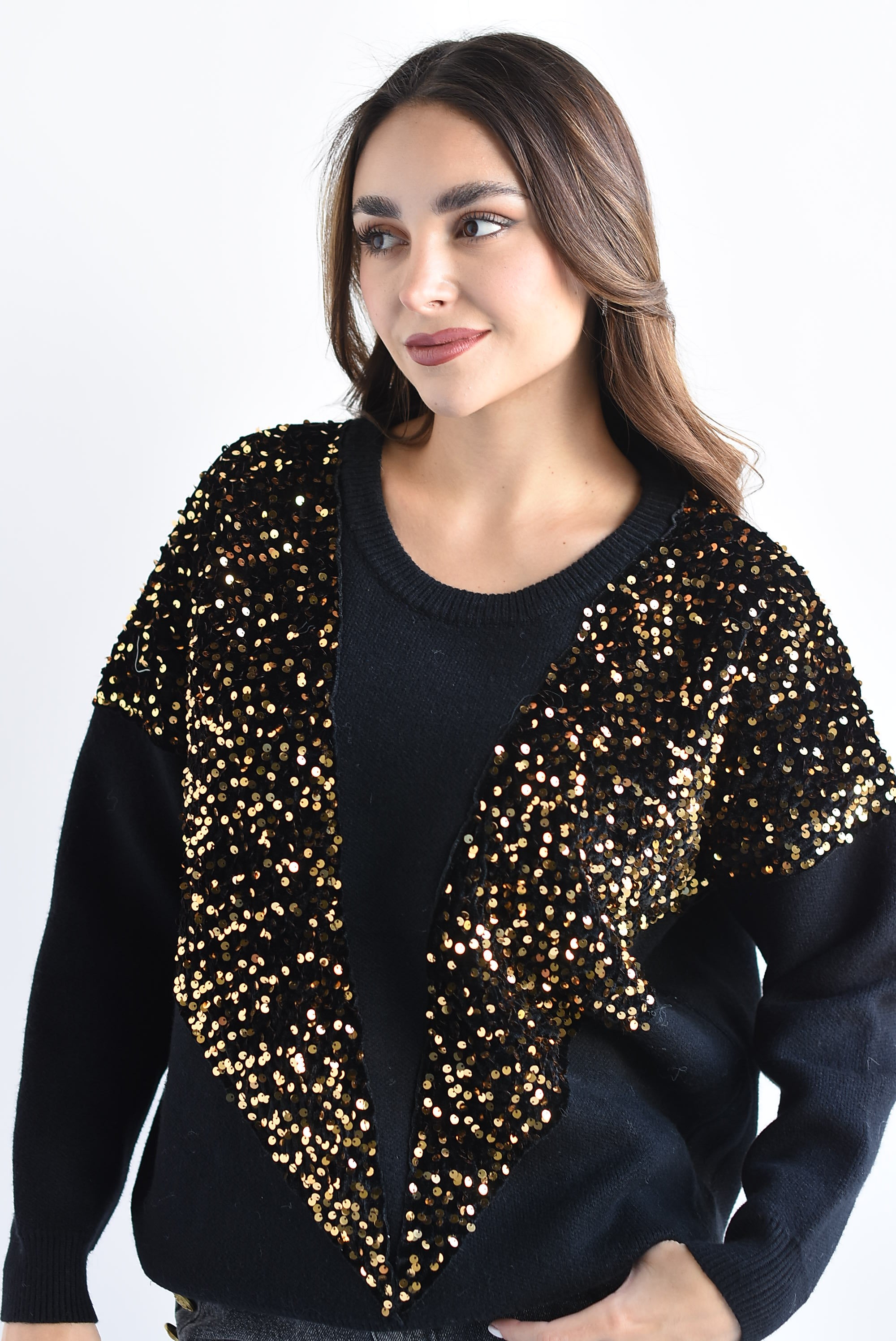 Sweater lentejuelas doradas Negro