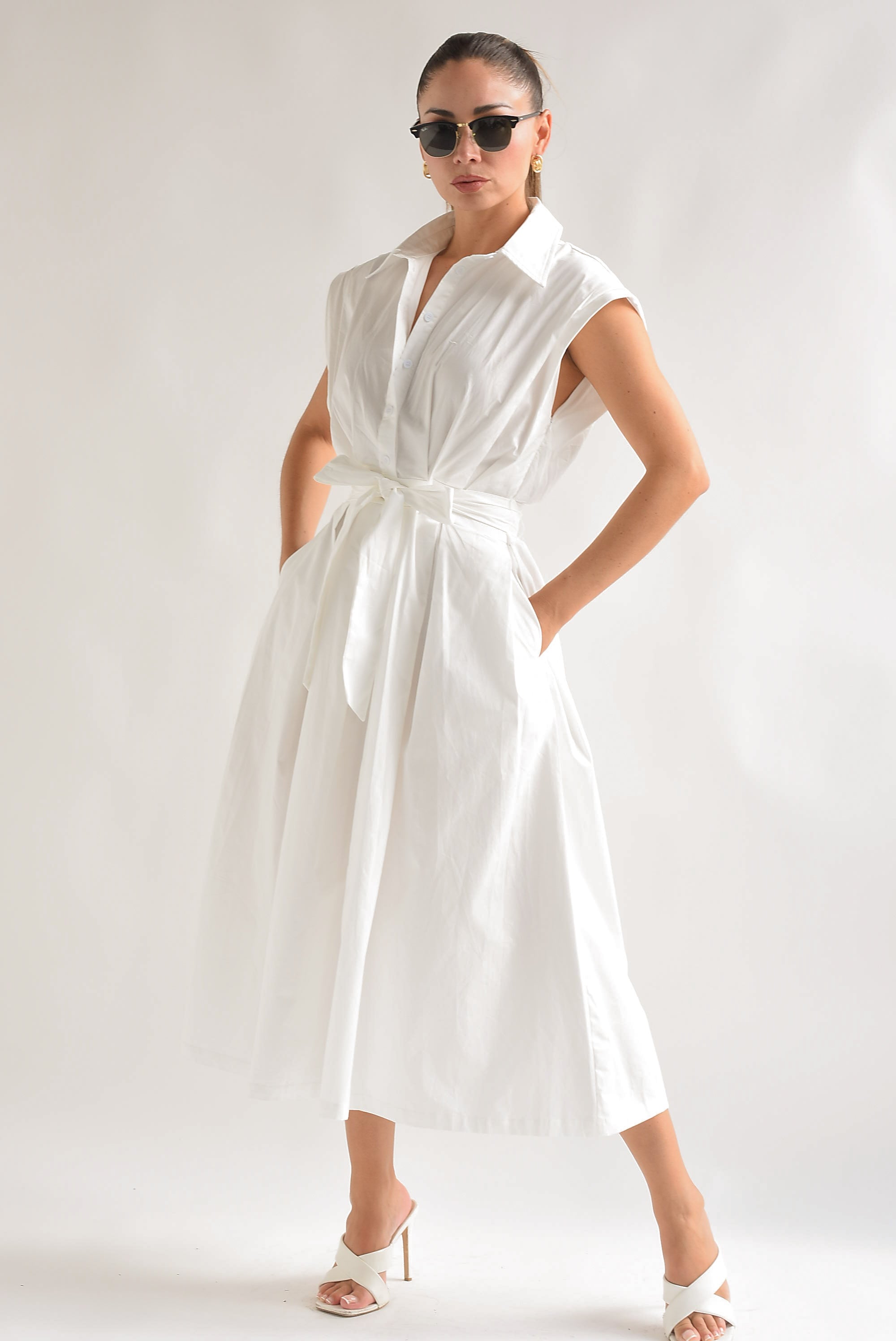 Vestido camisero tablas Blanco