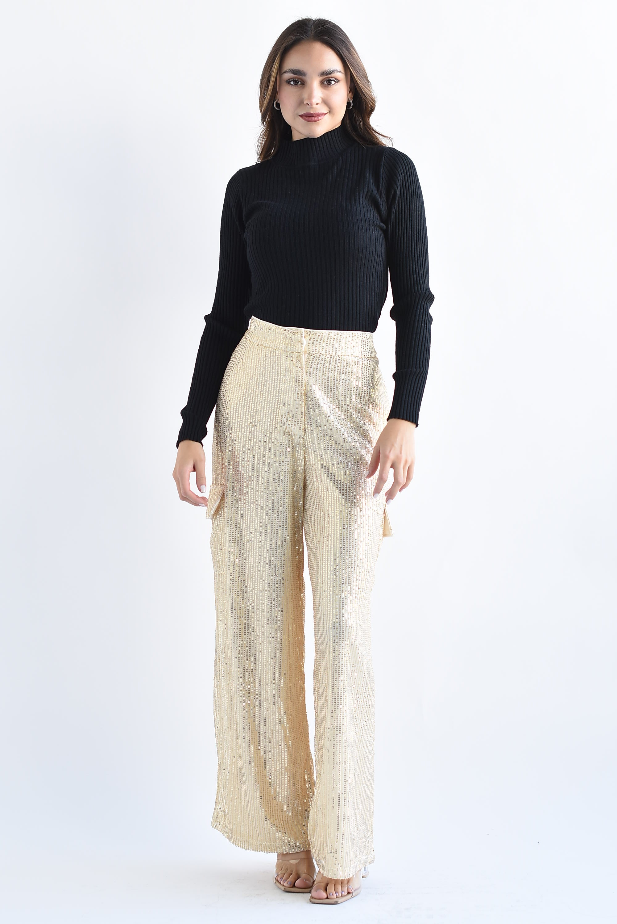 Pantalón cargo lentejuela Dorado