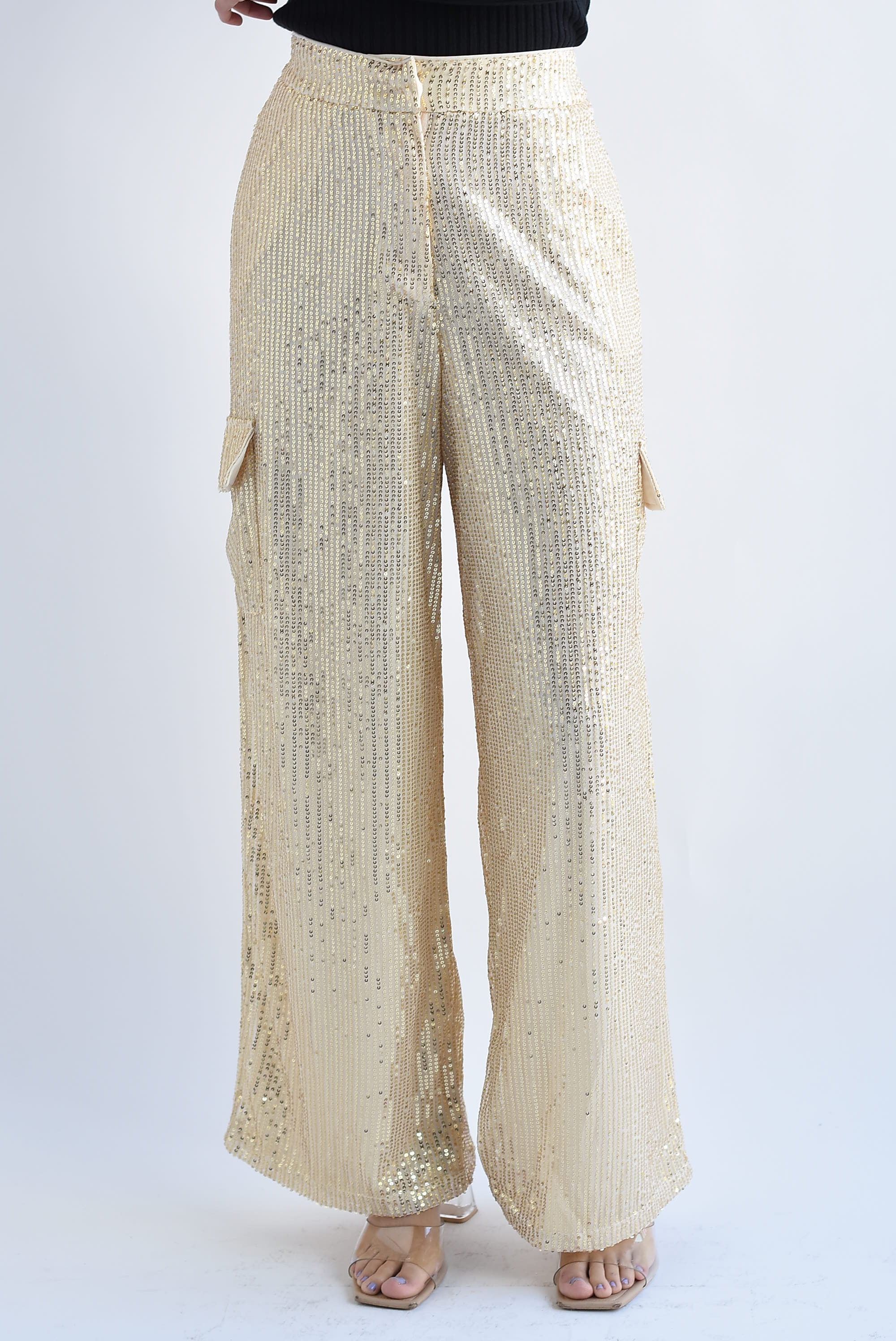 Pantalón cargo lentejuela Dorado