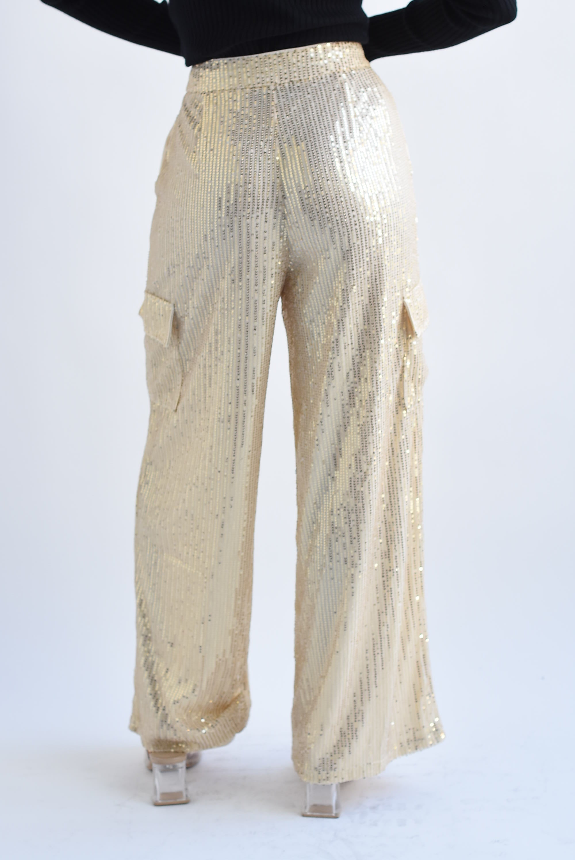 Pantalón cargo lentejuela Dorado