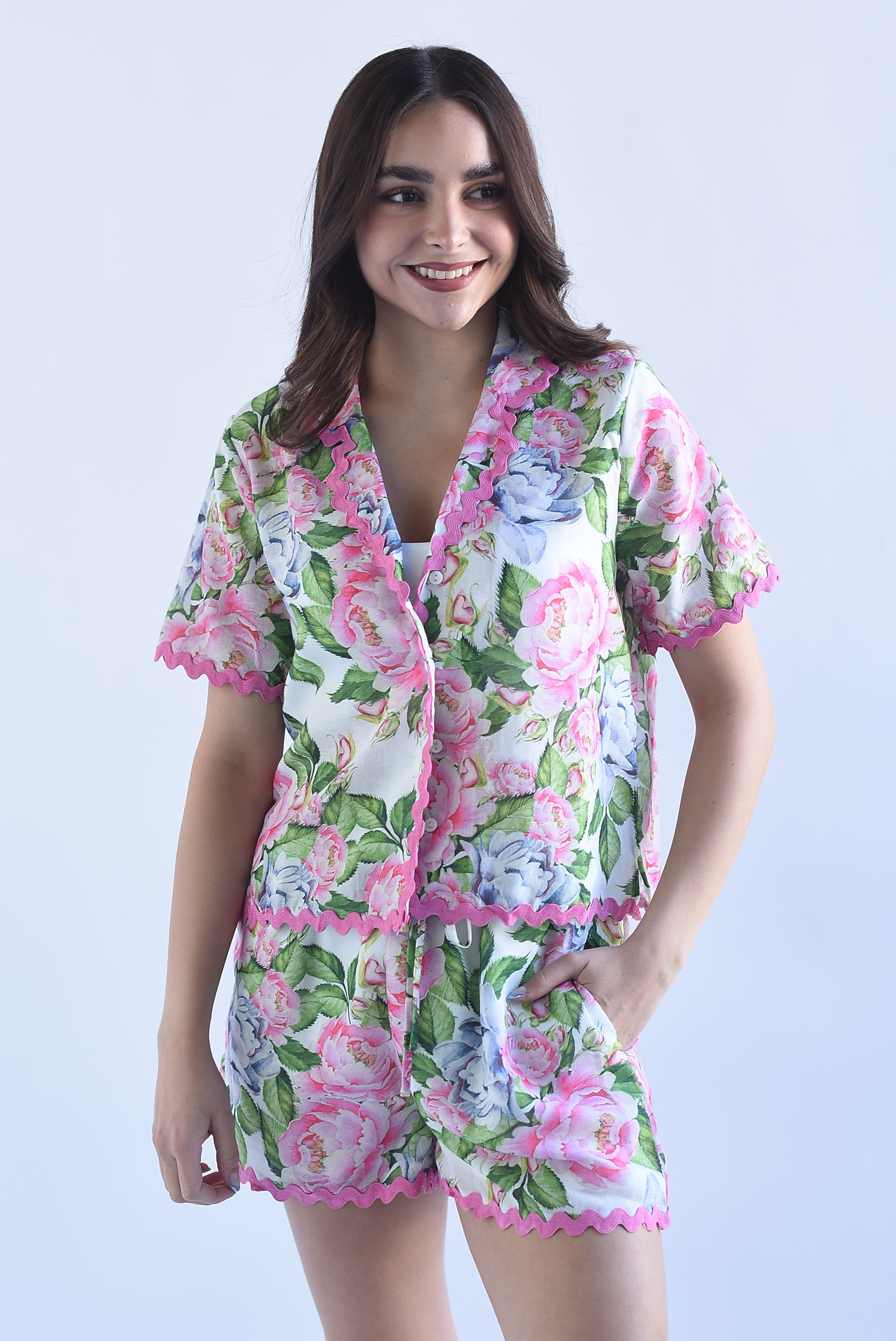 Set Short y Blusa flores filo ondas