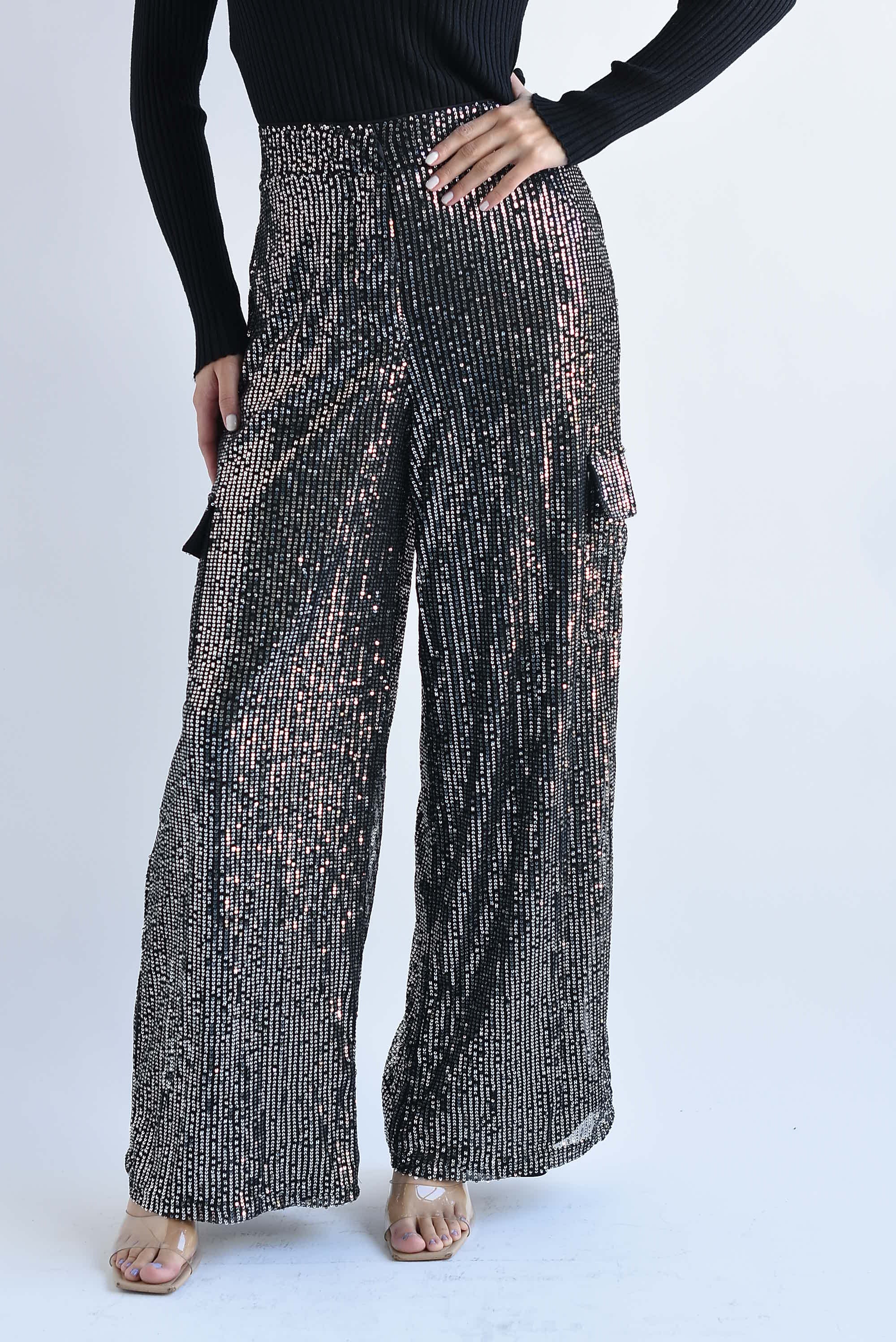 Pantalón cargo lentejuela Plata
