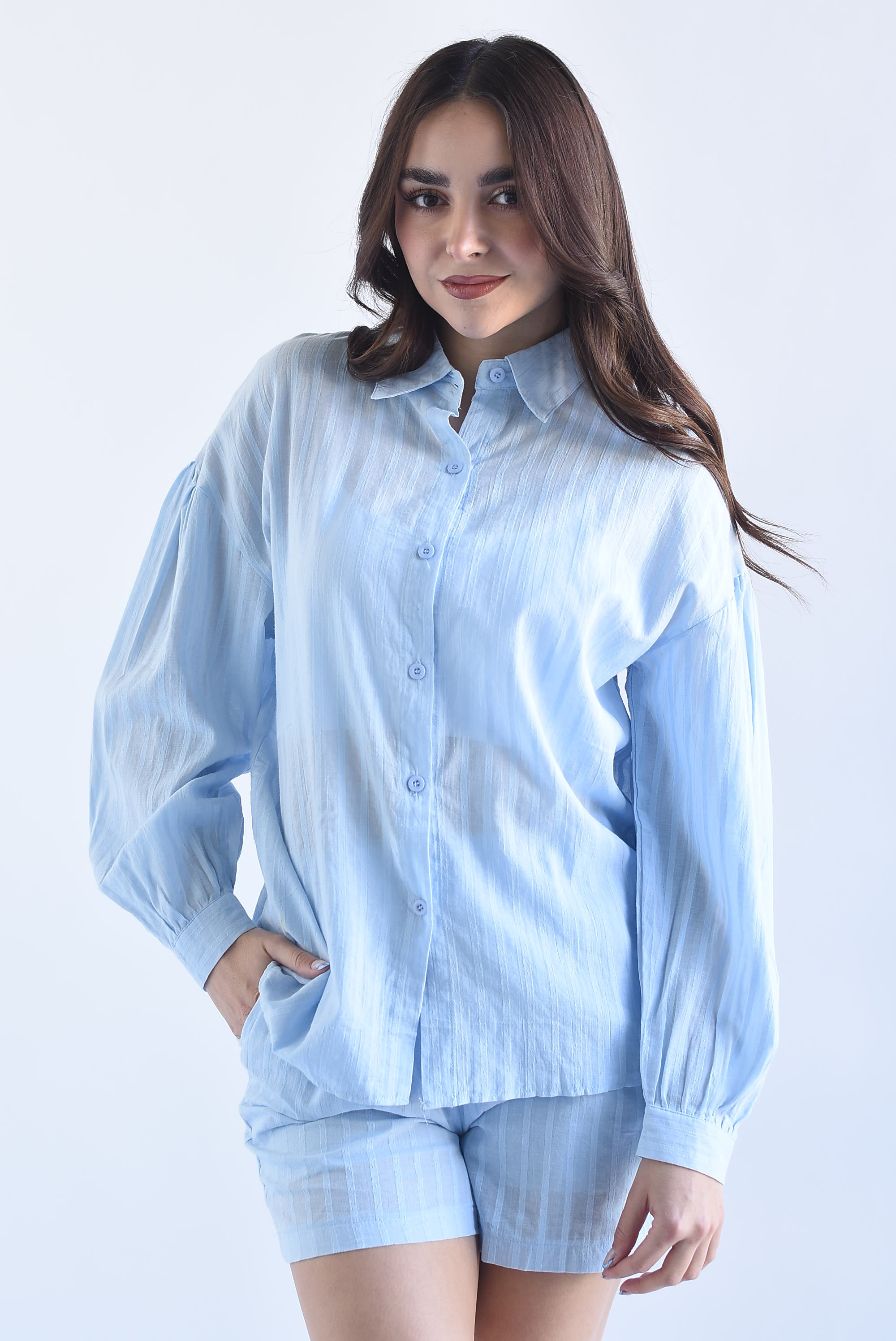 Set Short y Camisa lino Azul
