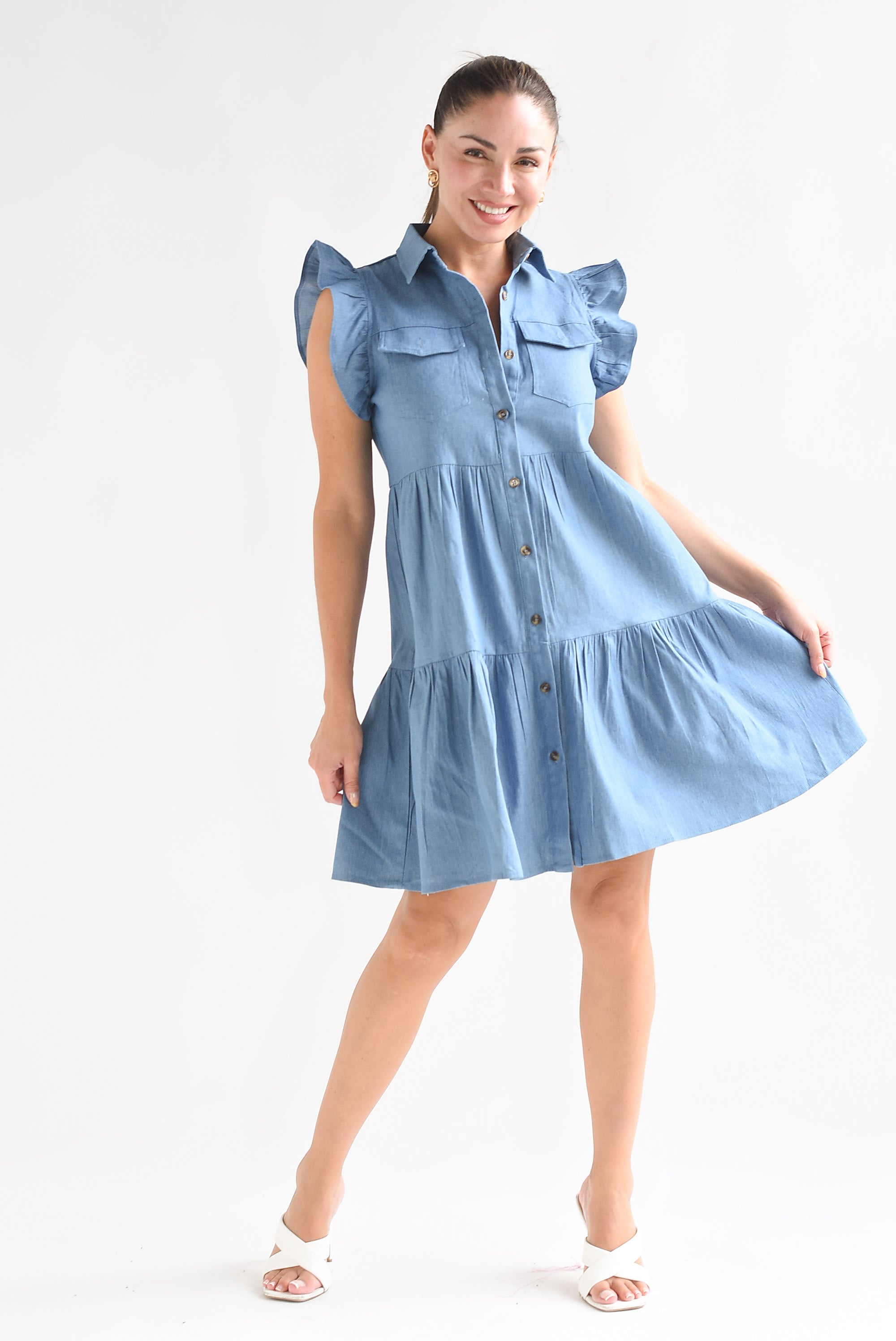 Vestido corto olanes tipo Denim – Fashion Styled