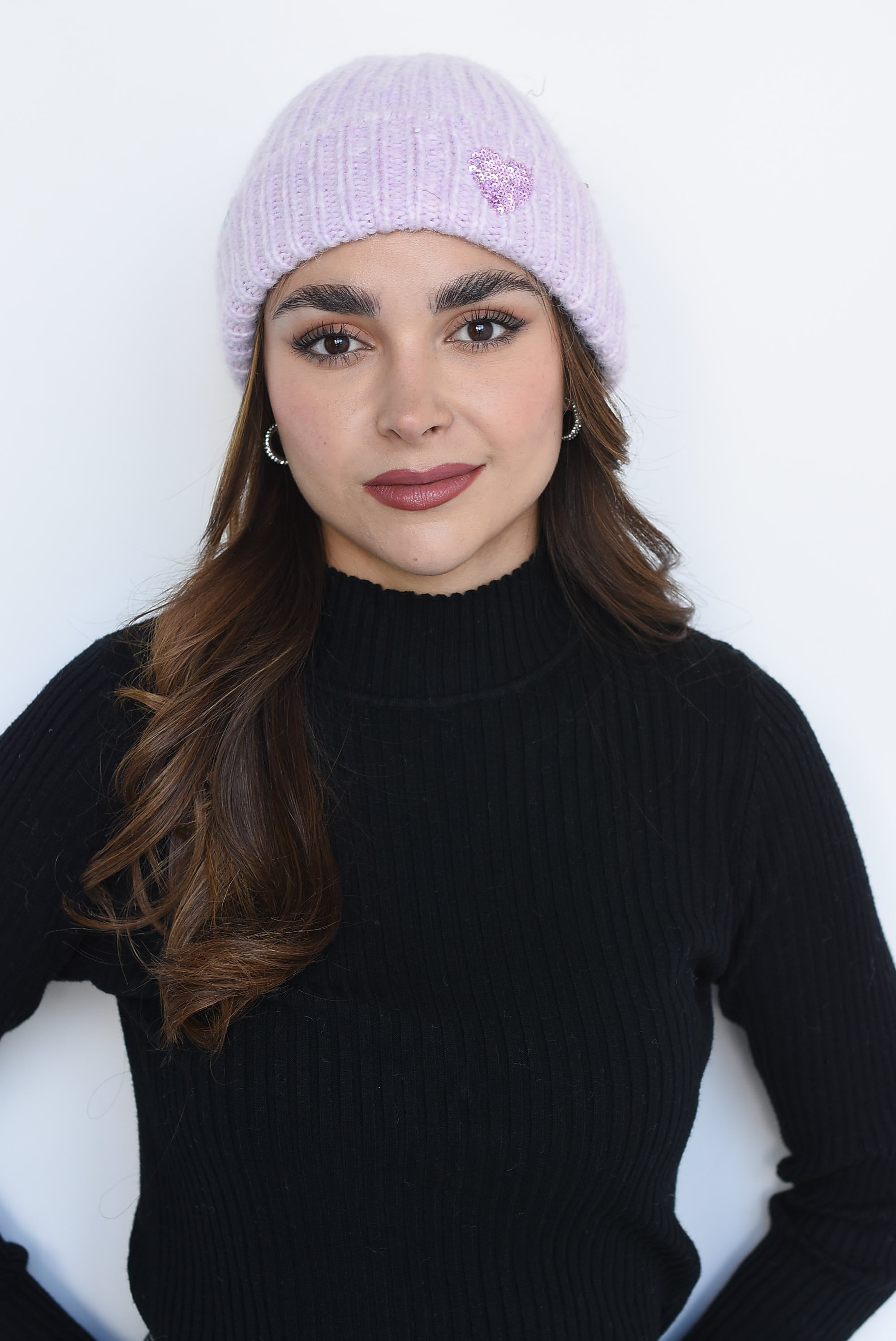 Gorro invierno con corazón Lila