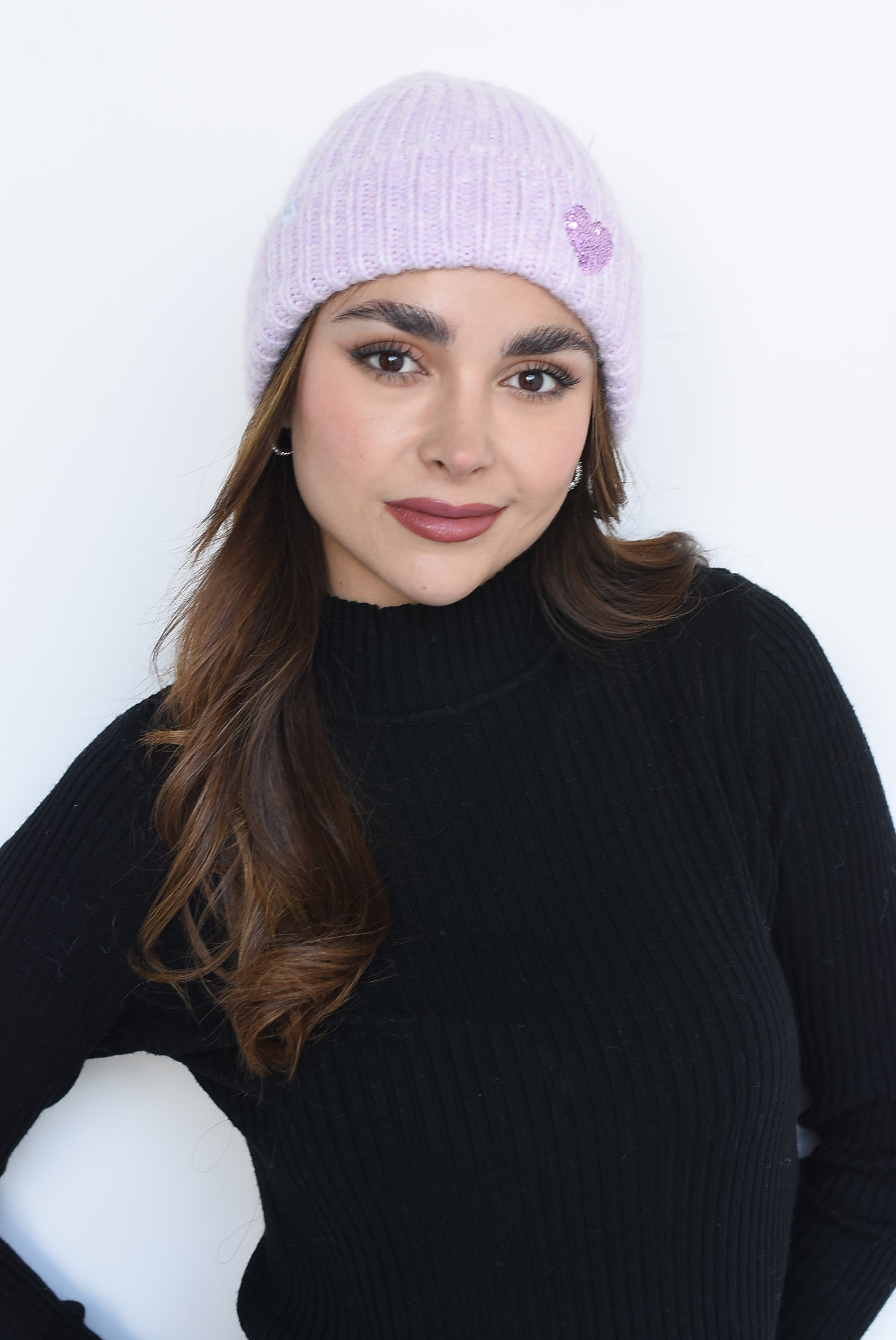 Gorro invierno con corazón Lila