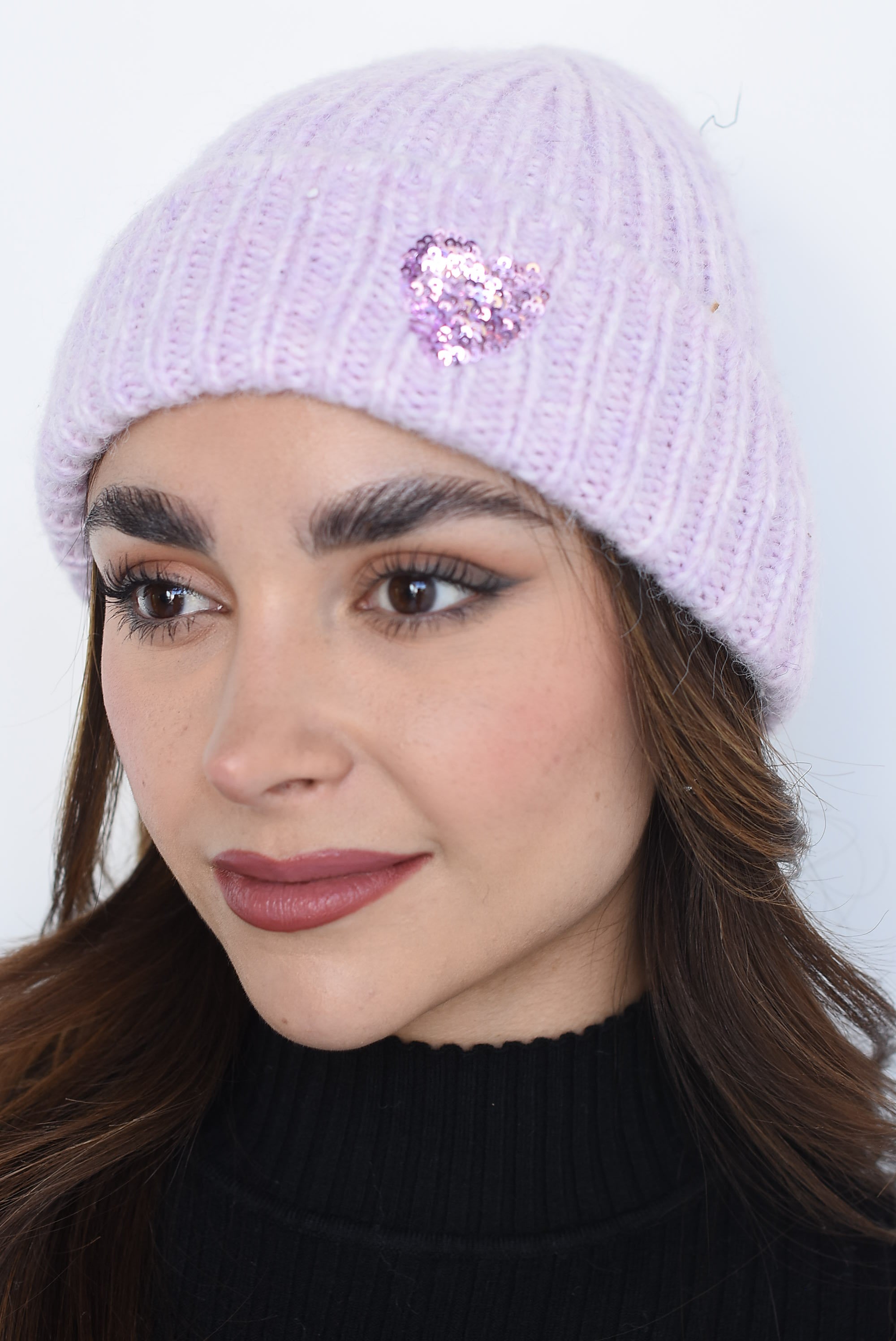 Gorro invierno con corazón Lila