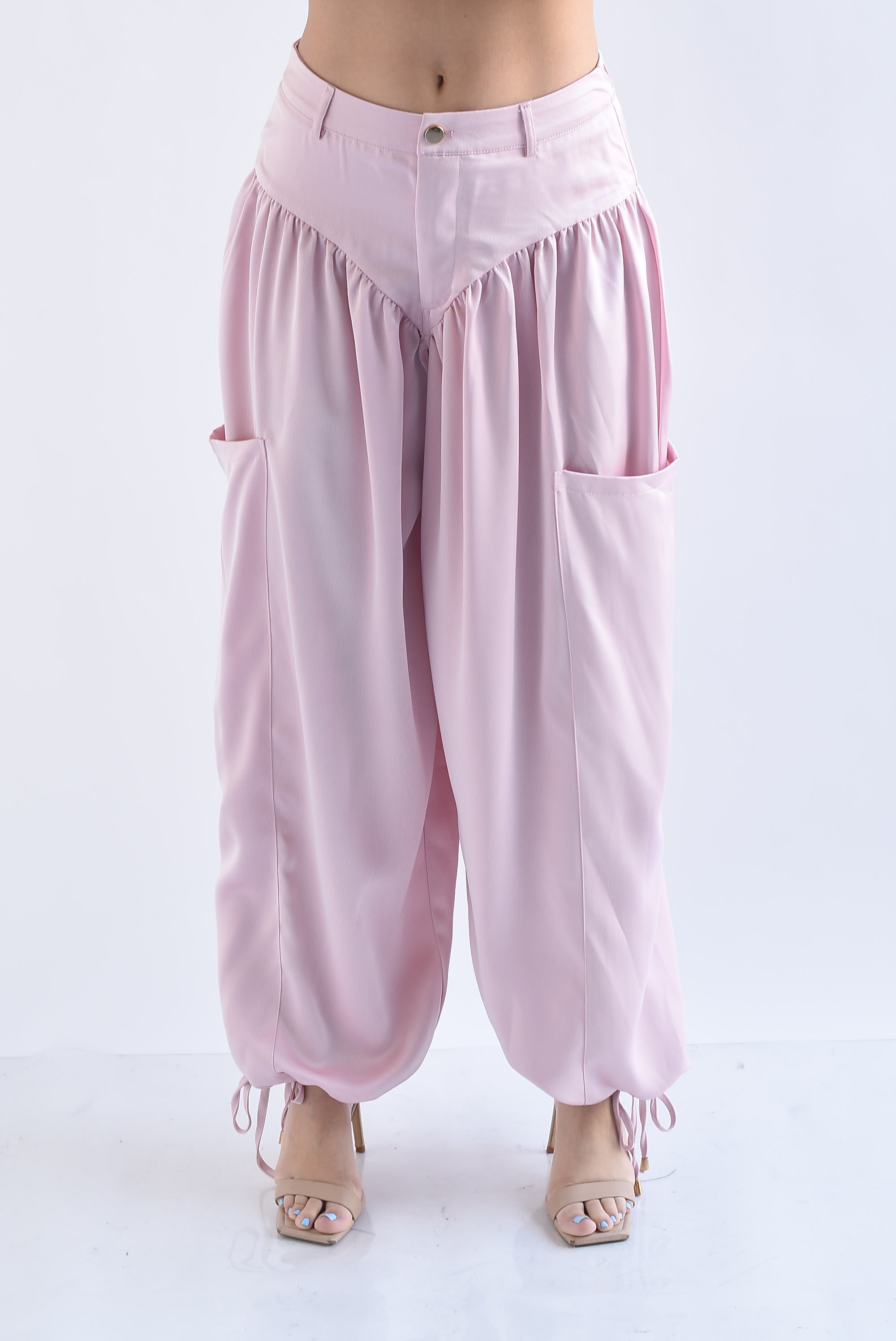 Pantalón globo satín bolsillos wide
