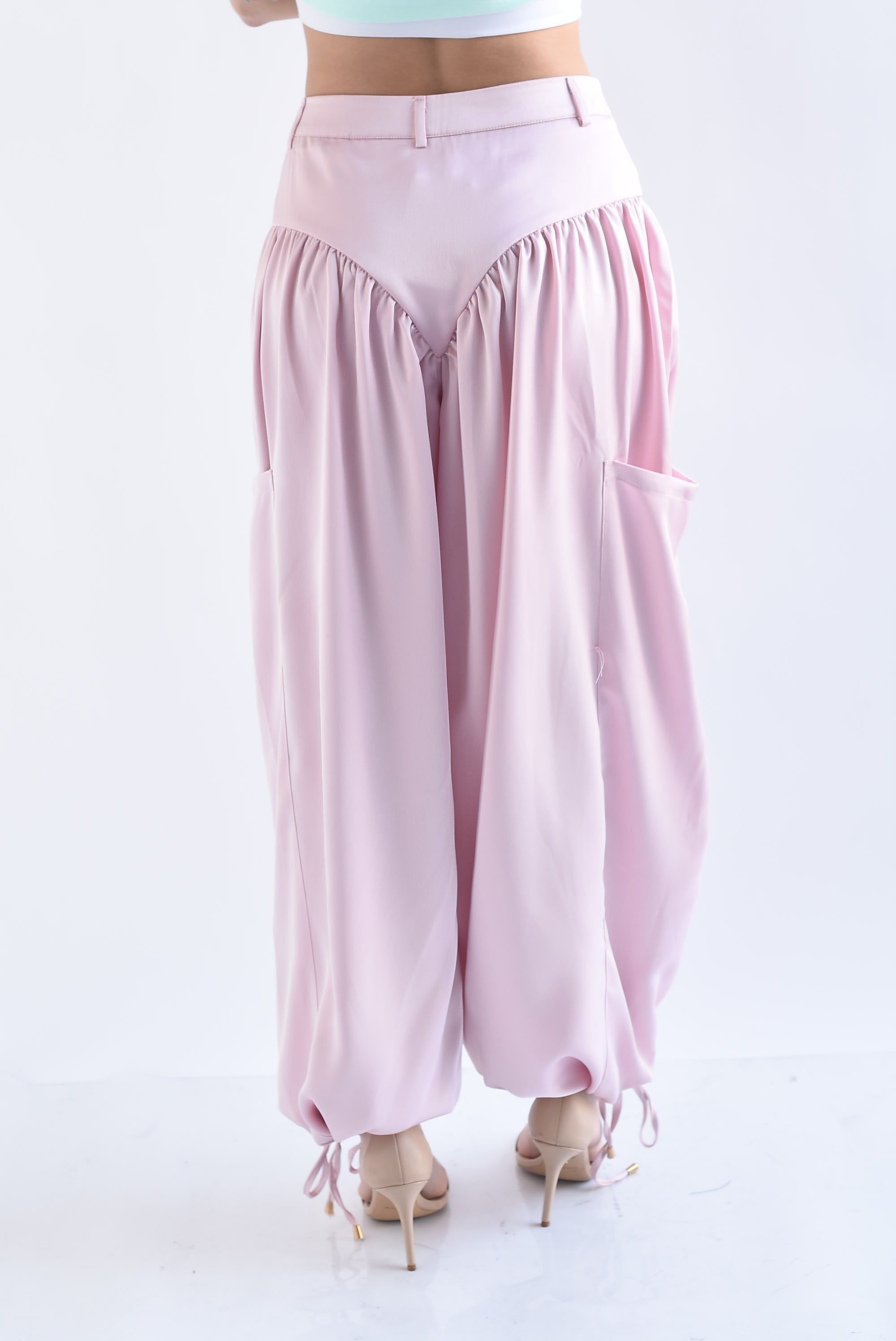 Pantalón globo satín bolsillos wide