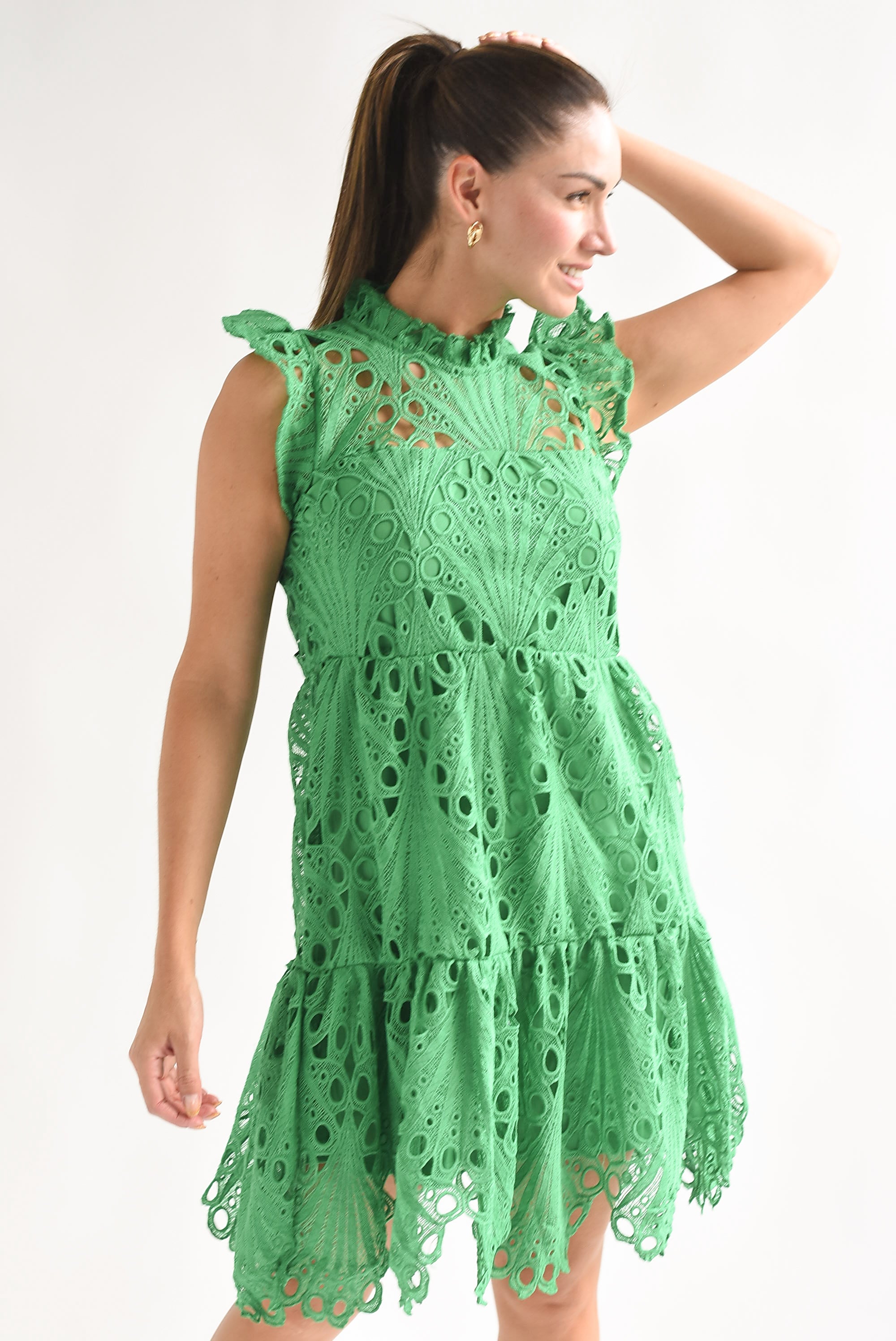 Vestido corto guipur Verde