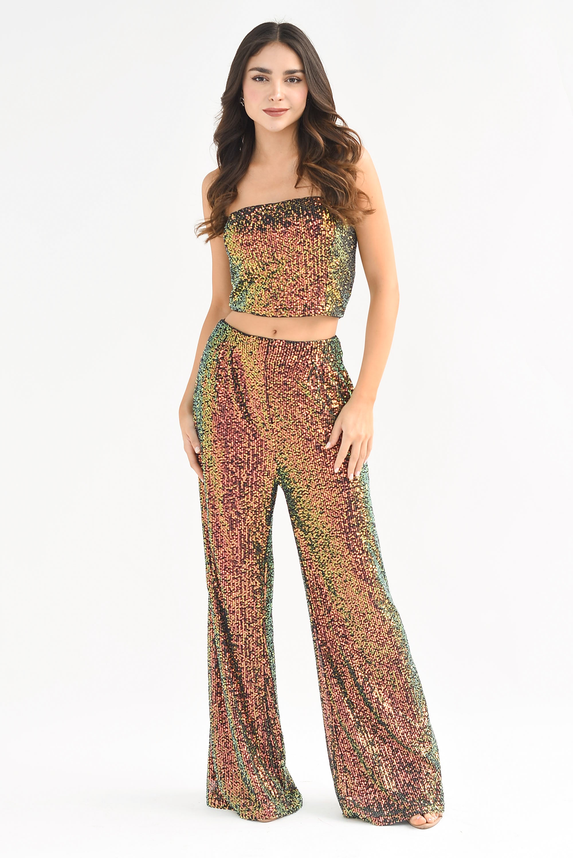 Set Pantalón y Top Lentejuela Cobre