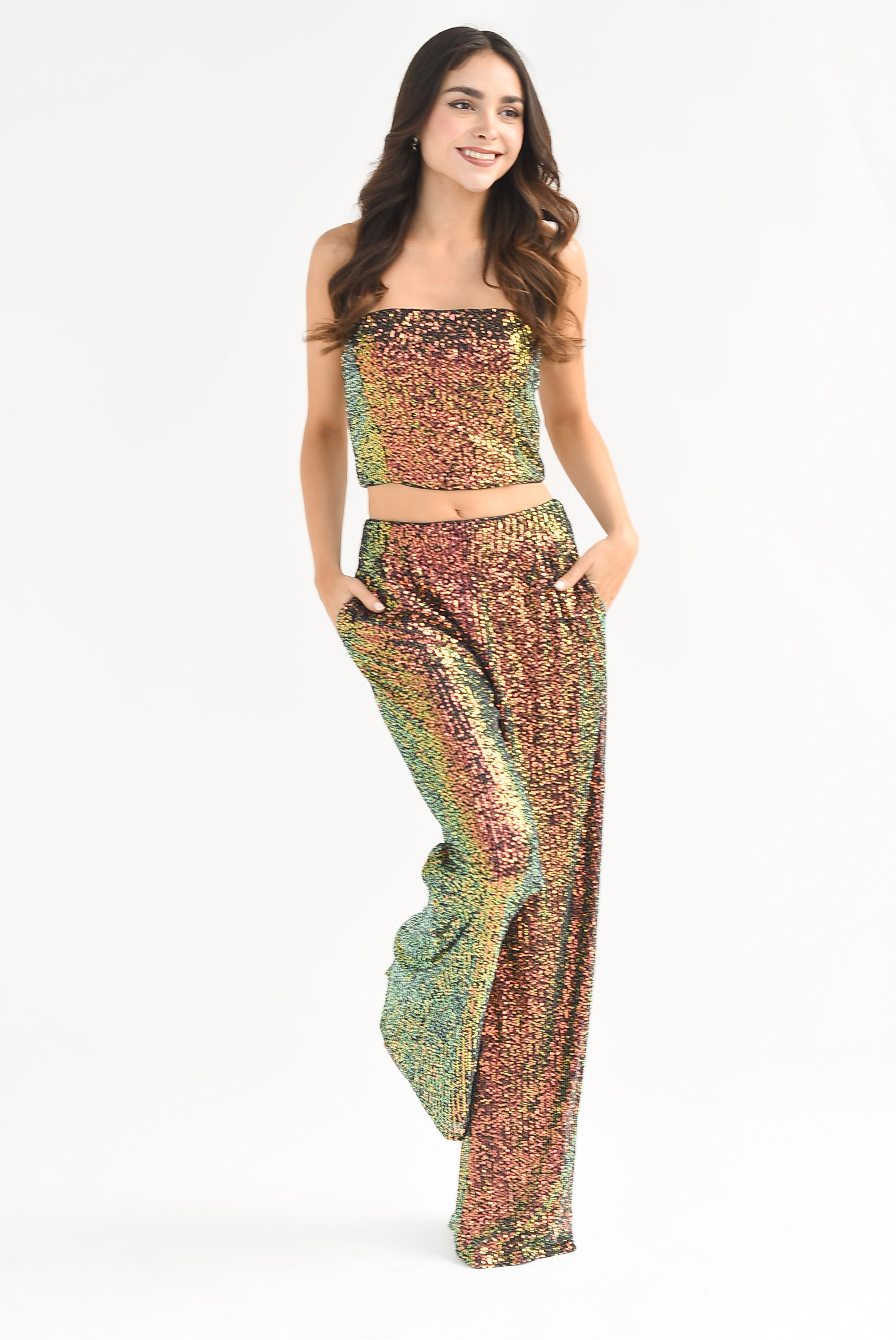 Set Pantalón y Top Lentejuela Cobre