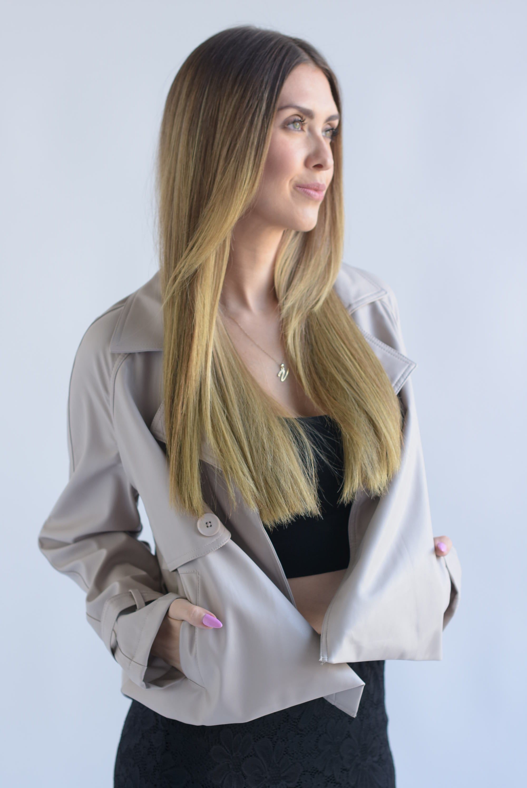 Gabardina corta Vinipiel Beige