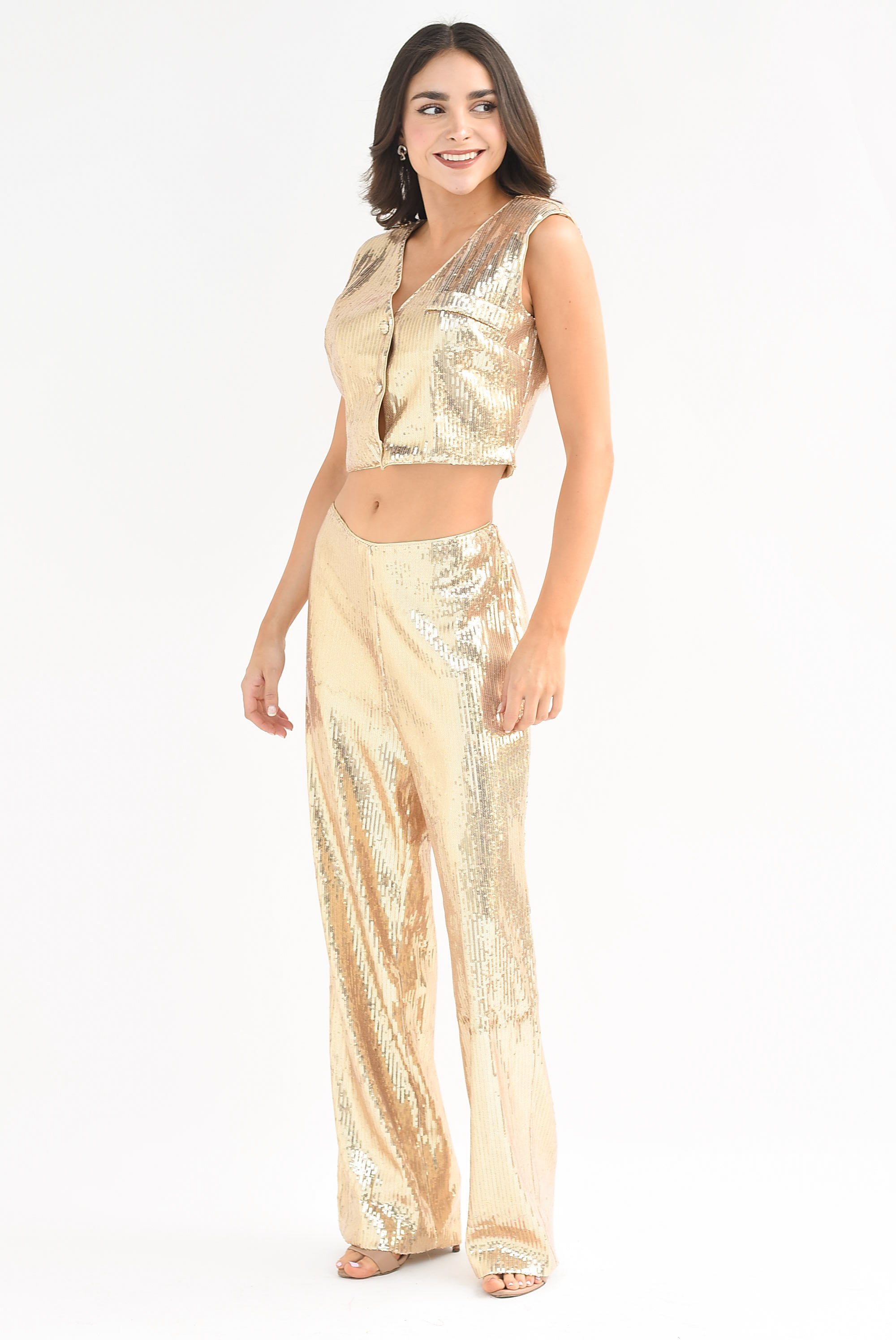 Set Pantalón y Chaleco Lentejuela Dorado