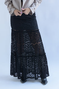 Fashion Styled Falda larga olanes encaje Negro