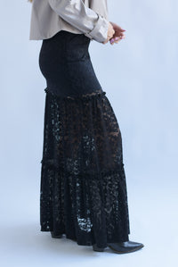 Fashion Styled Falda larga olanes encaje Negro