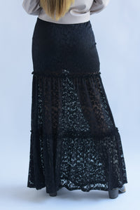 Fashion Styled Falda larga olanes encaje Negro
