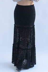 Fashion Styled Falda larga olanes encaje Negro