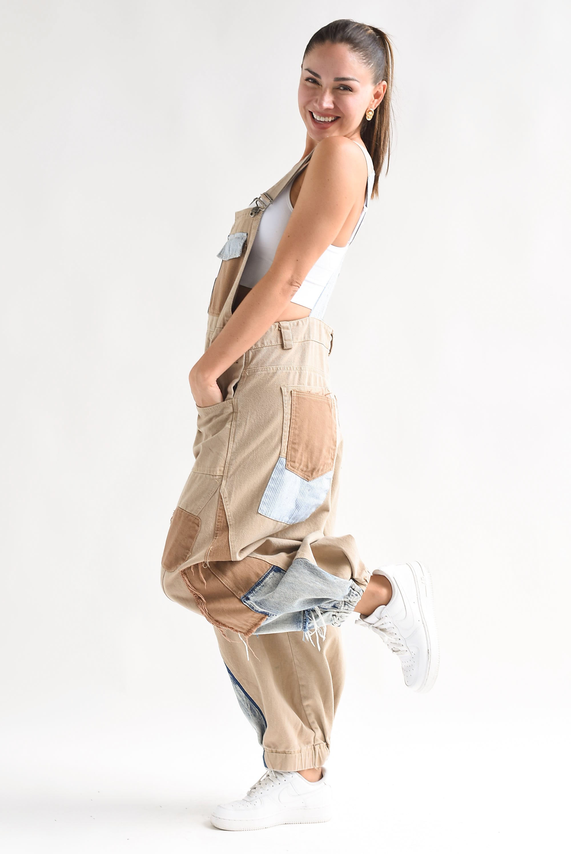 Overol  Denim patchwork Kaki