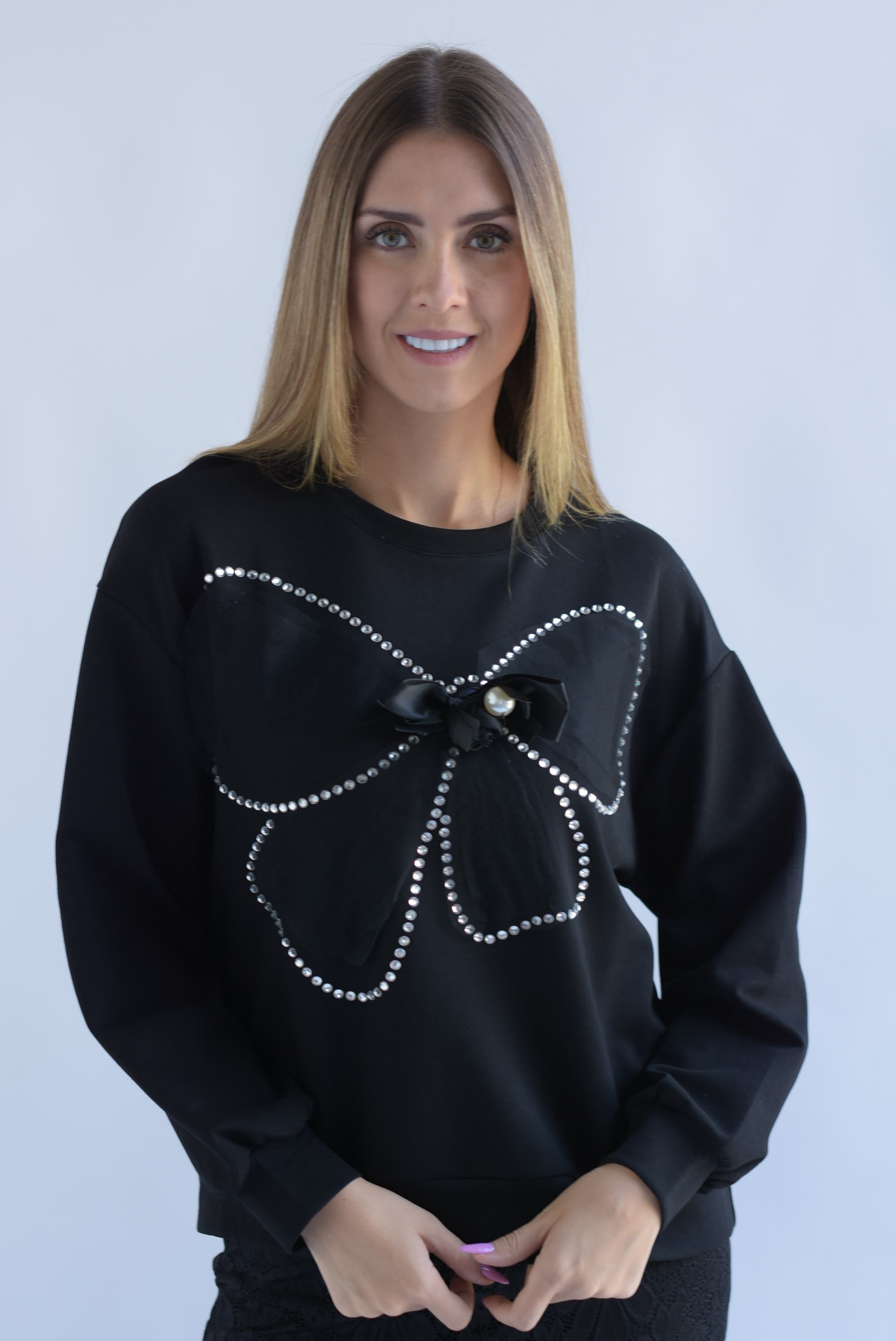 Sudadera moño tulle brillos Negro