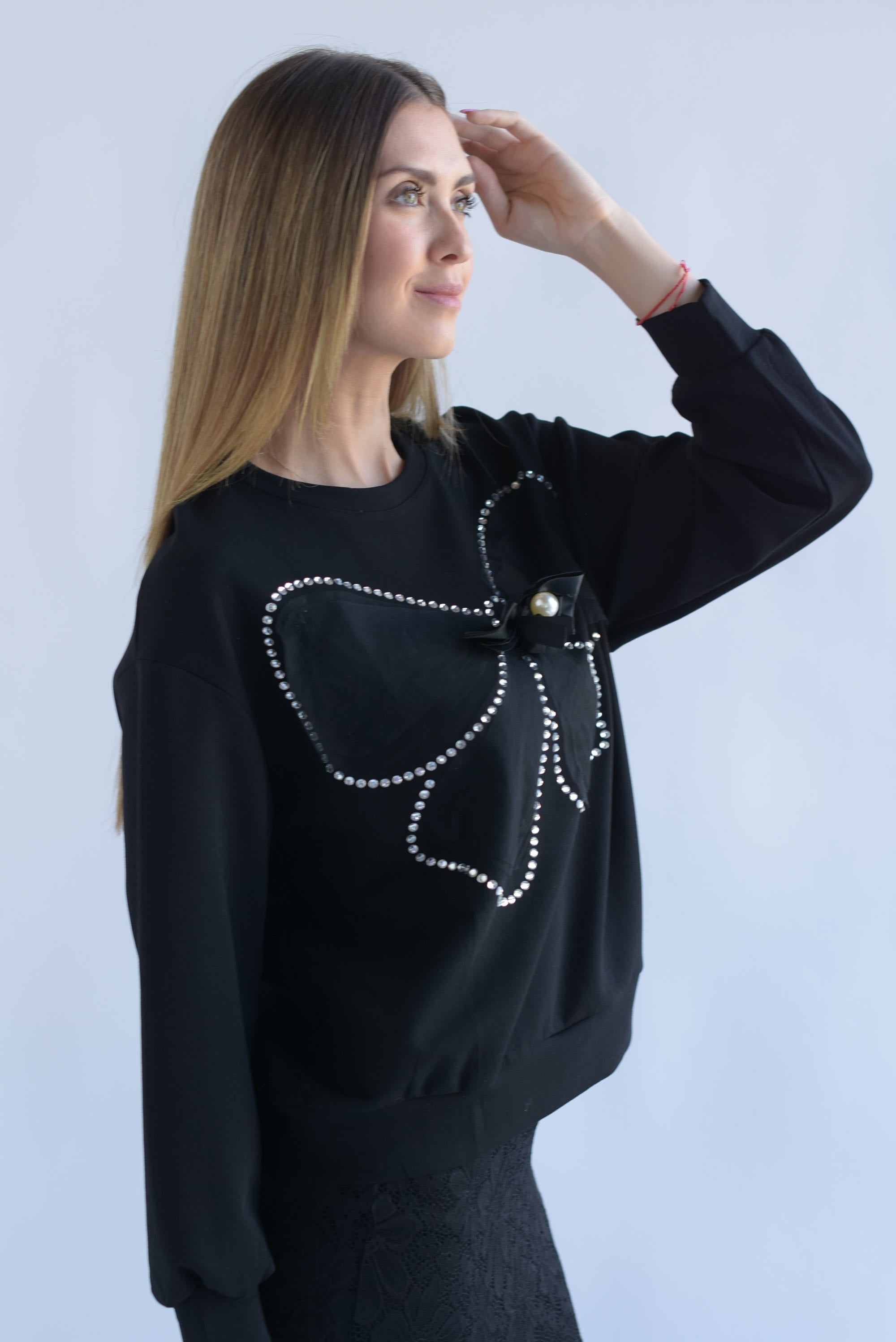 Sudadera moño tulle brillos Negro