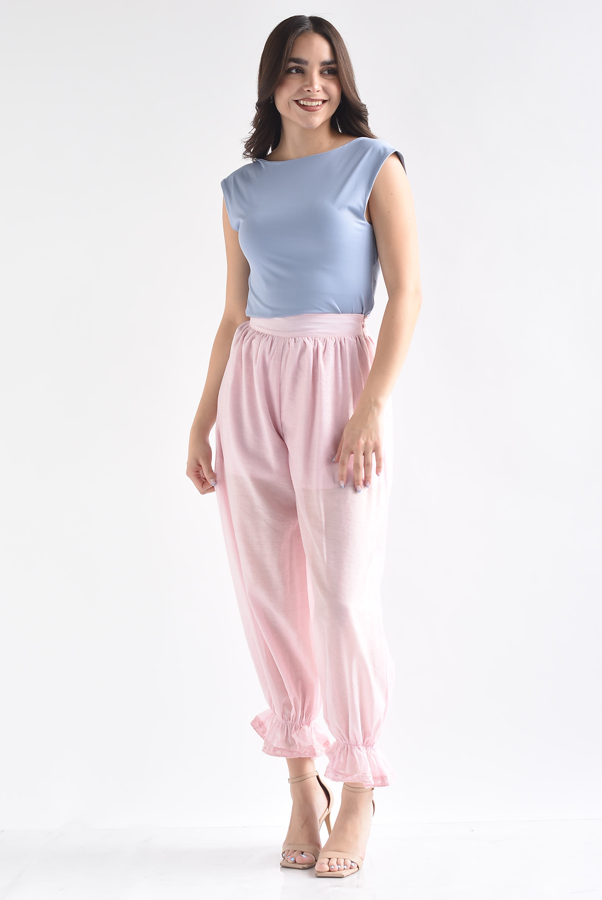 Pantalón globo tobillo olán