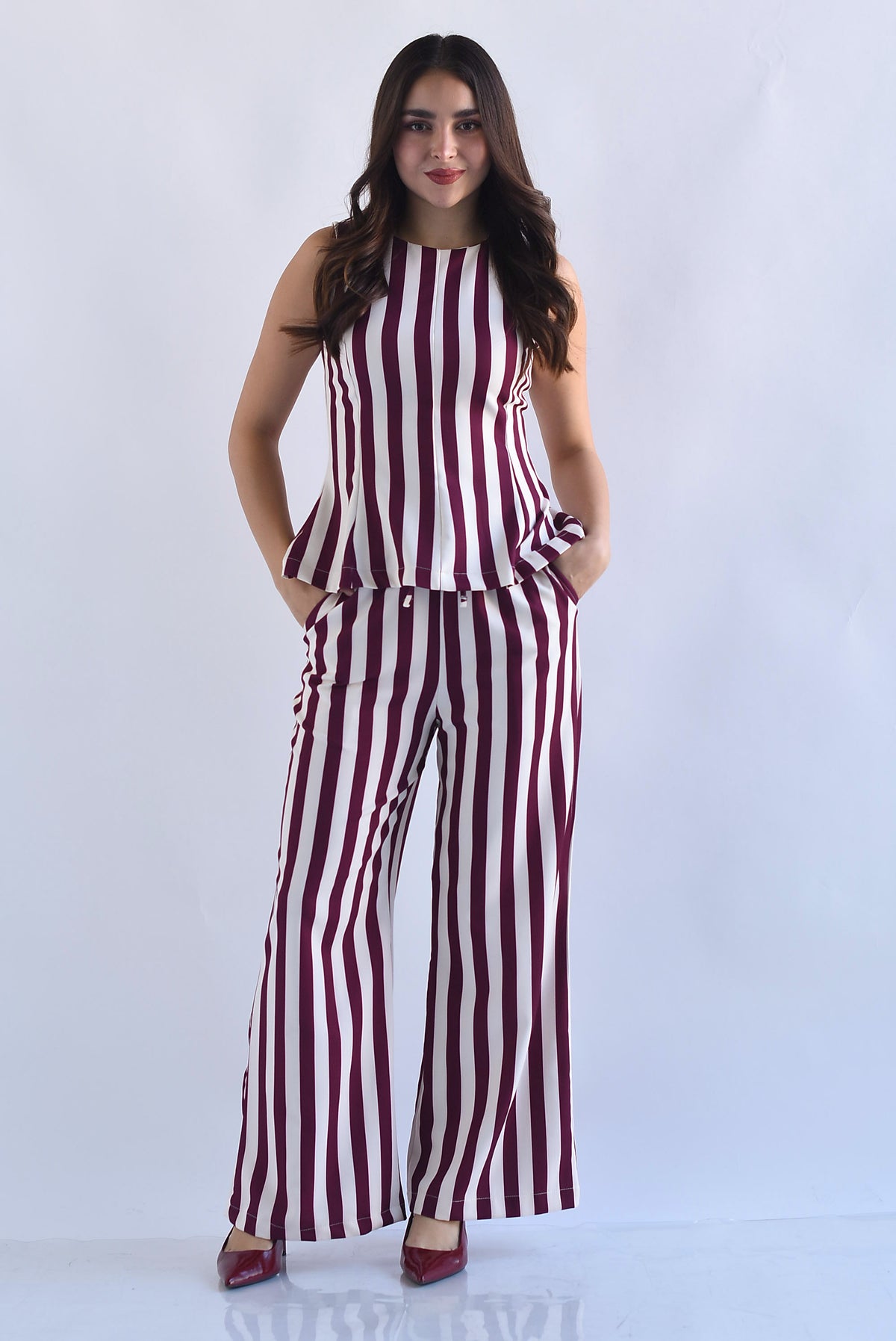 Set Pantalón y Blusa peplum rayas bitono