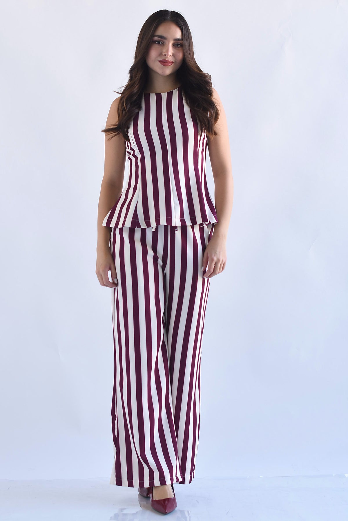 Set Pantalón y Blusa peplum rayas bitono