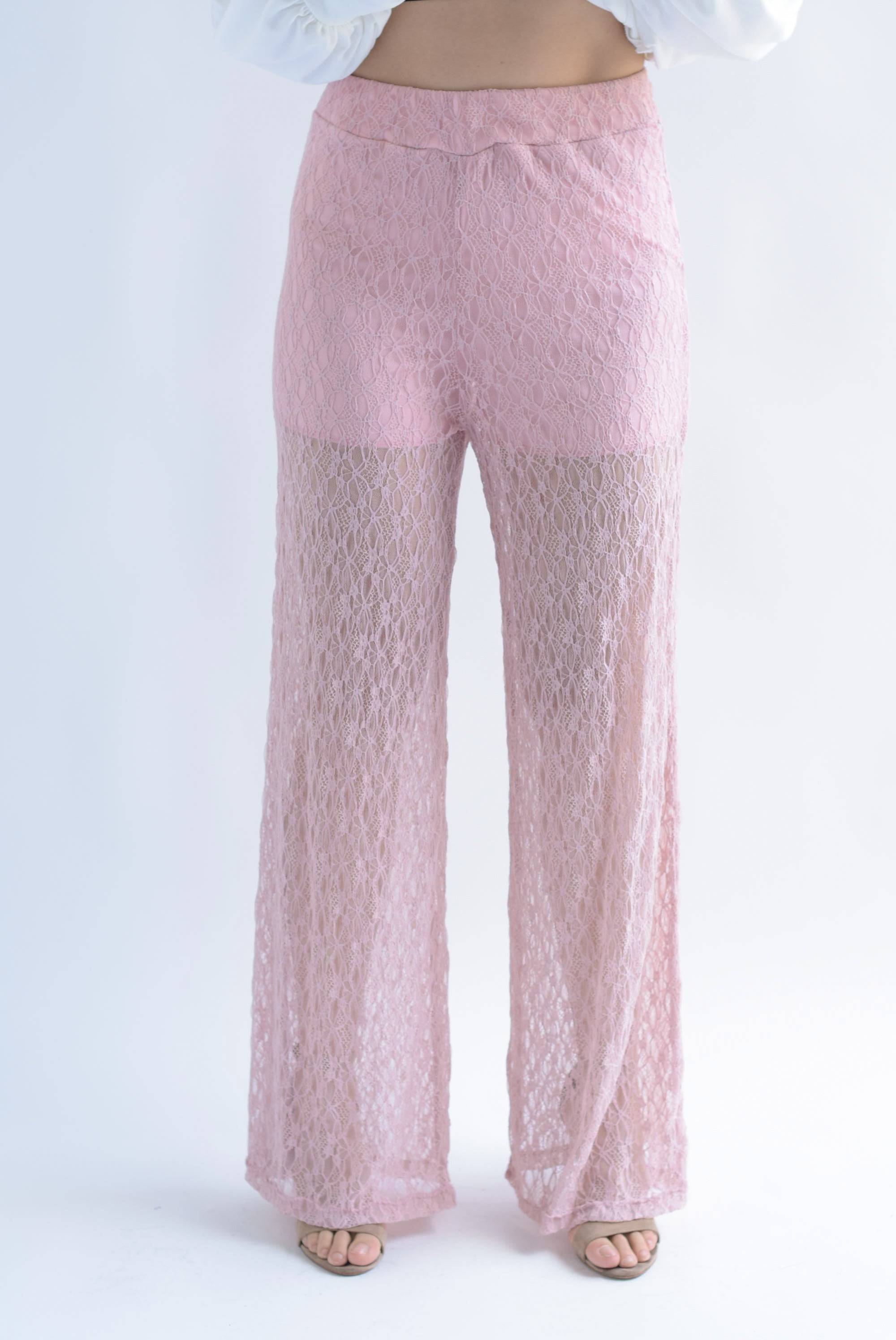 Pantalón textura encaje Rosa