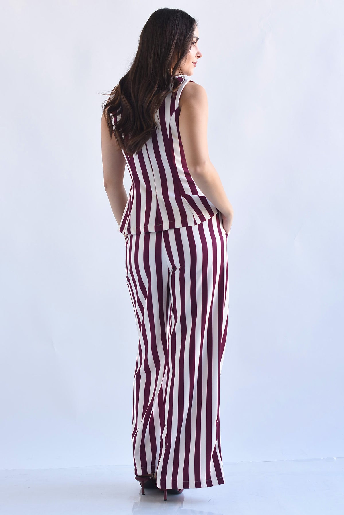 Set Pantalón y Blusa peplum rayas bitono