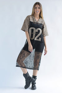 Fashion Styled Vestido Jersey encaje leopardo Negro