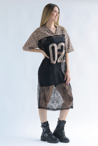 Fashion Styled Vestido Jersey encaje leopardo Negro