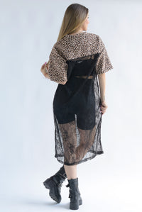Fashion Styled Vestido Jersey encaje leopardo Negro