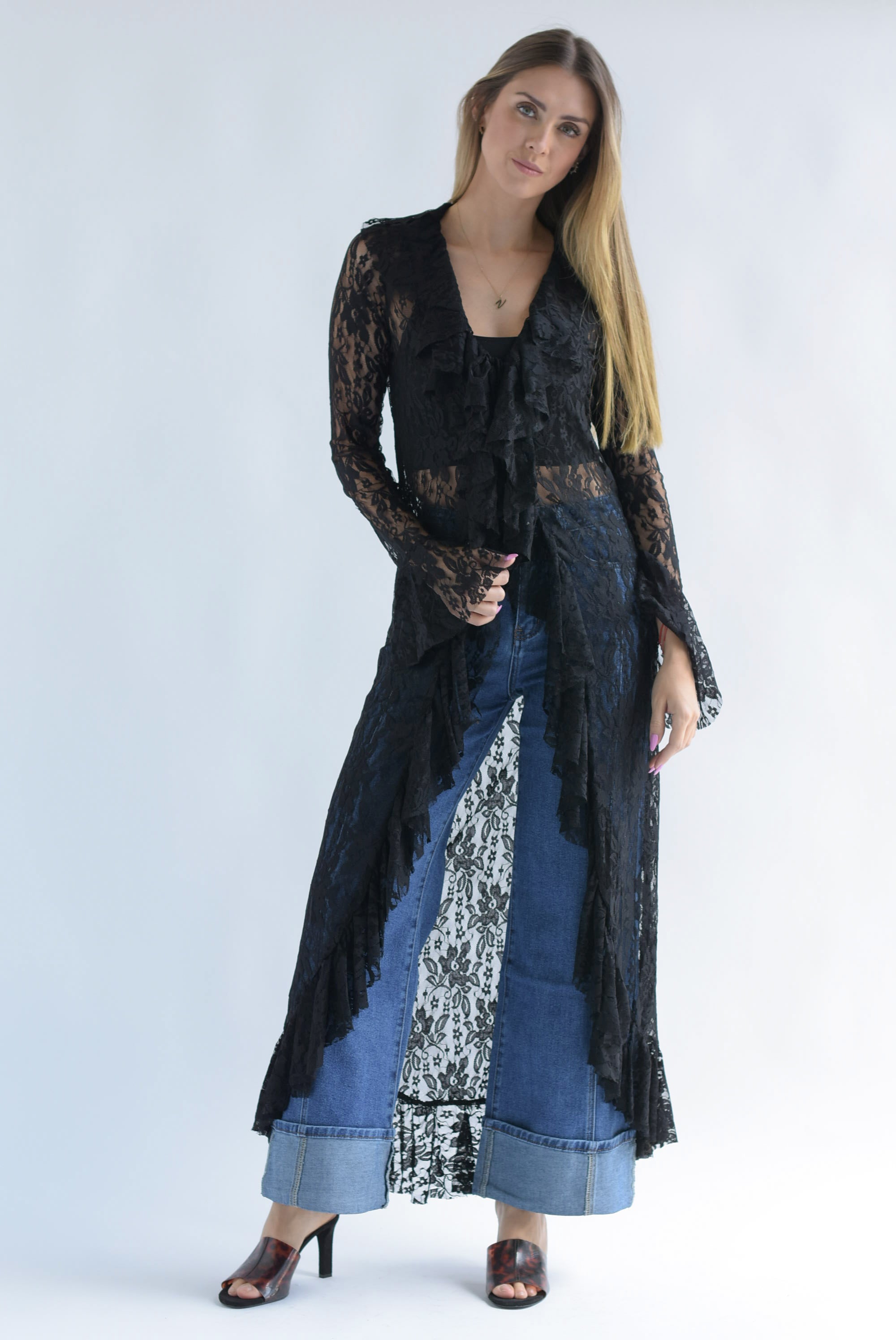 Ensamble encaje lazos Negro