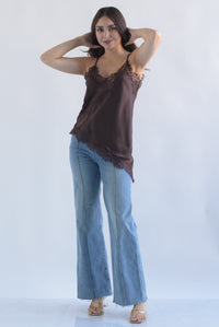 Fashion Styled Top lencero asimétrico encaje Espresso