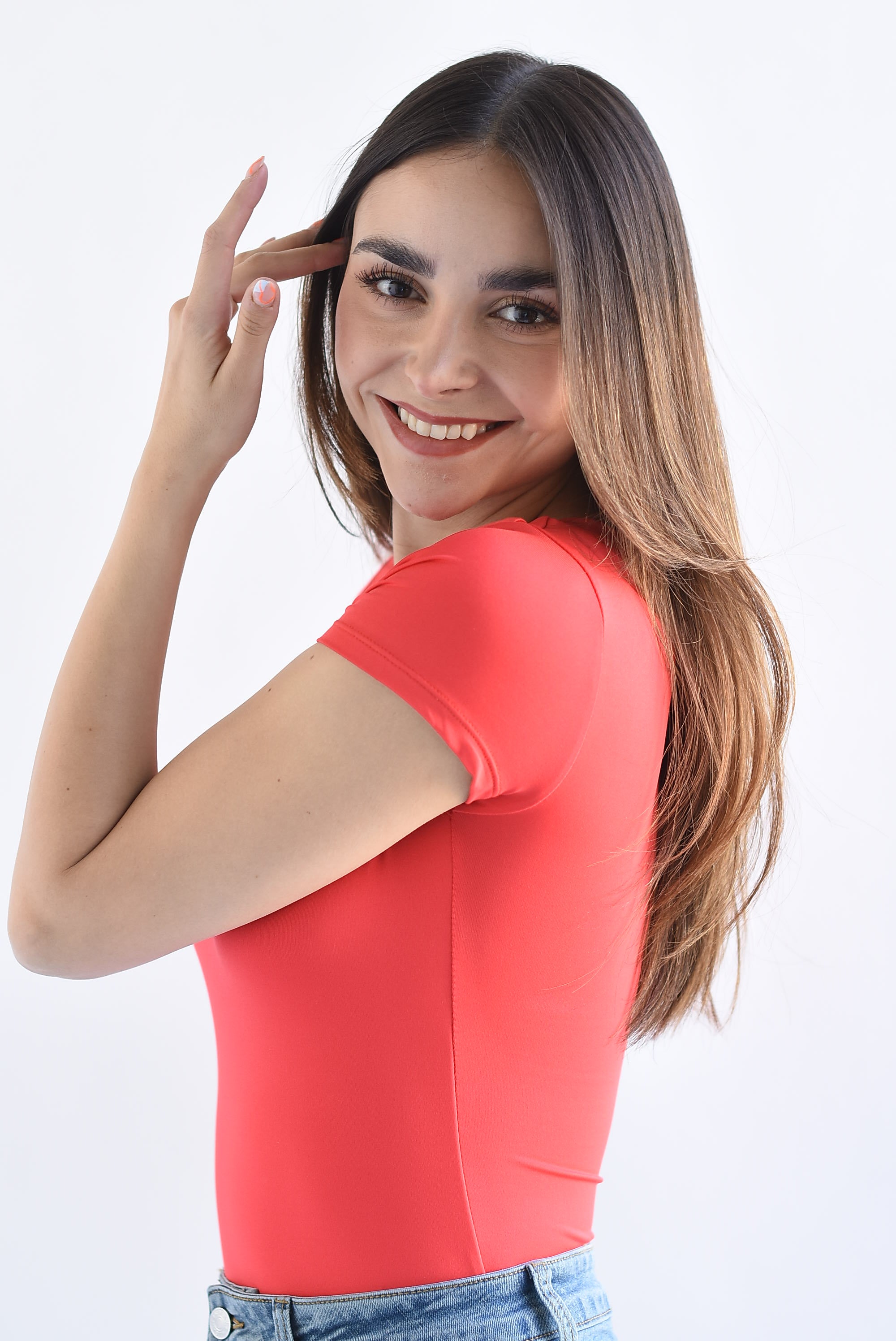 Body licra cuello cuadrado Rojo