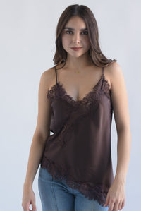 Fashion Styled Top lencero asimétrico encaje Espresso