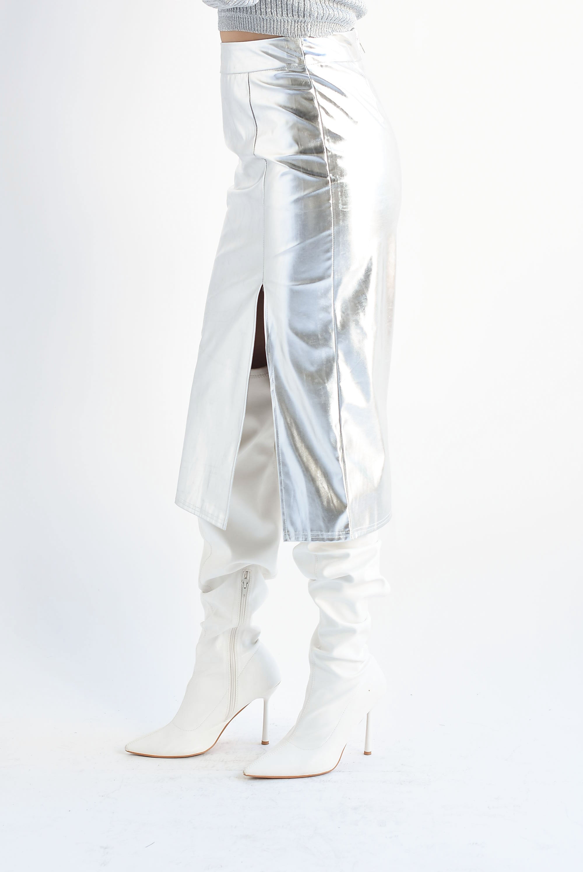 Falda lápiz abertura metálica Plata