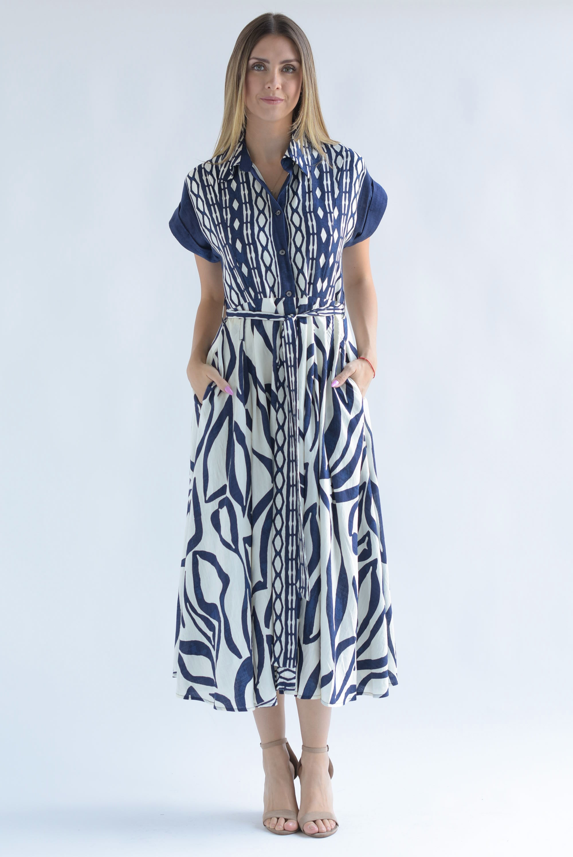 Vestido largo camisero tribal Azul Marino