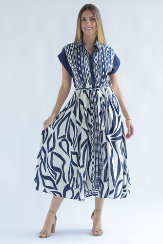 Vestido largo camisero tribal Azul Marino
